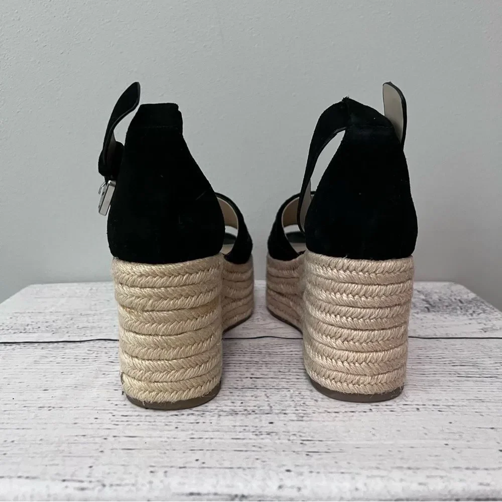Marc Fisher Black Espadrille Platform Wedge Sandals Size 6M